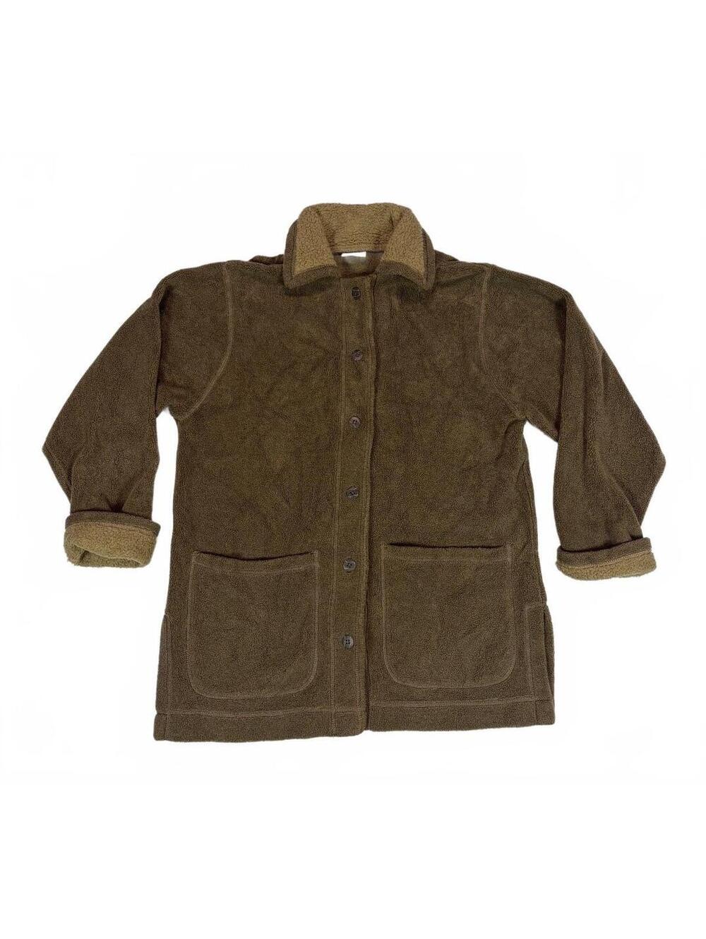 Vintage 90s L.L.Bean Women's M Brown Sherpa Teddy Pile Fleece Button Jacket USA